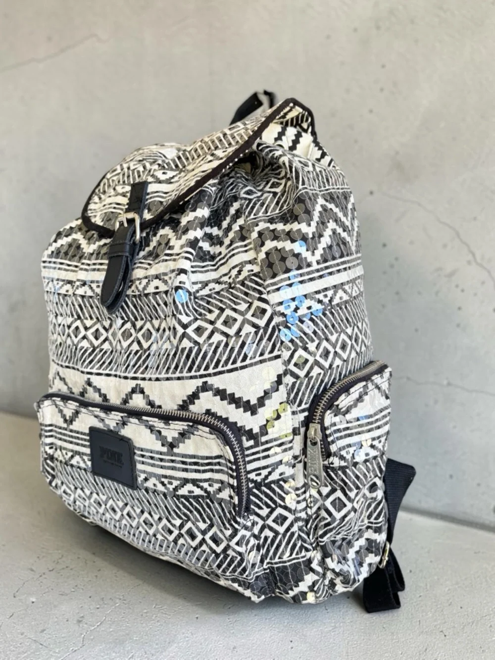 Victoria's Secret PINK Bling Sequin Aztec Backpack in black and white - Picture 13 of 16
